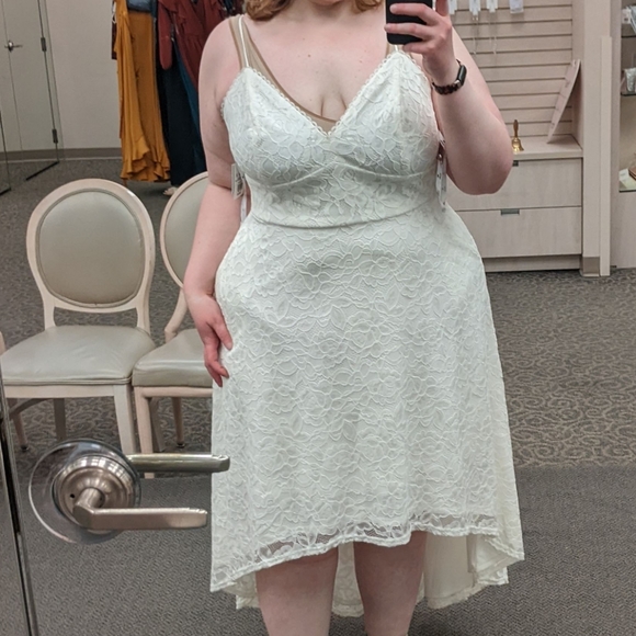 NWT David's Bridal DB Studio Hi-Low Allover Lace Wedding Dress, Plus Size 18W - Picture 4 of 14